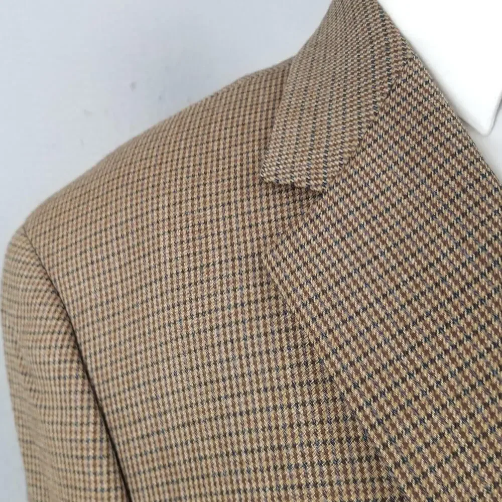 Chaps Blazer Mens 46R Brown Check Wool Sport Coat Jacket Two Button‎ Notch Lapel